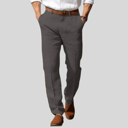 Men's Linen Style Trousers | Belt Loop Waist Straight Fit