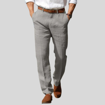 Men's Linen Style Trousers | Belt Loop Waist Straight Fit