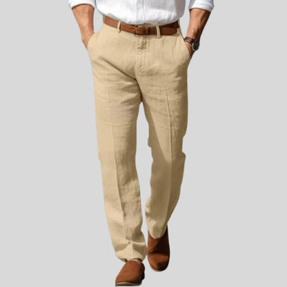 Men's Linen Style Trousers | Belt Loop Waist Straight Fit