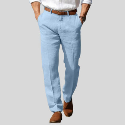 Men's Linen Style Trousers | Belt Loop Waist Straight Fit