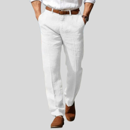 Men's Linen Style Trousers | Belt Loop Waist Straight Fit