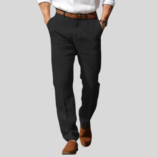 Men's Linen Style Trousers | Belt Loop Waist Straight Fit