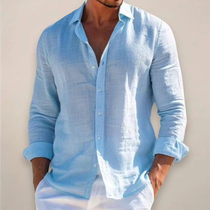 Men's Linen Style Shirt | Long Sleeve Button Cuffs Loose Fit