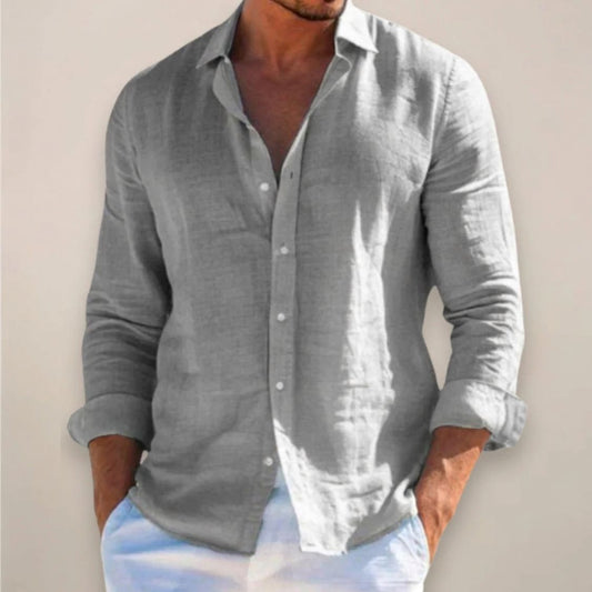 Men's Linen Style Shirt | Long Sleeve Button Cuffs Loose Fit