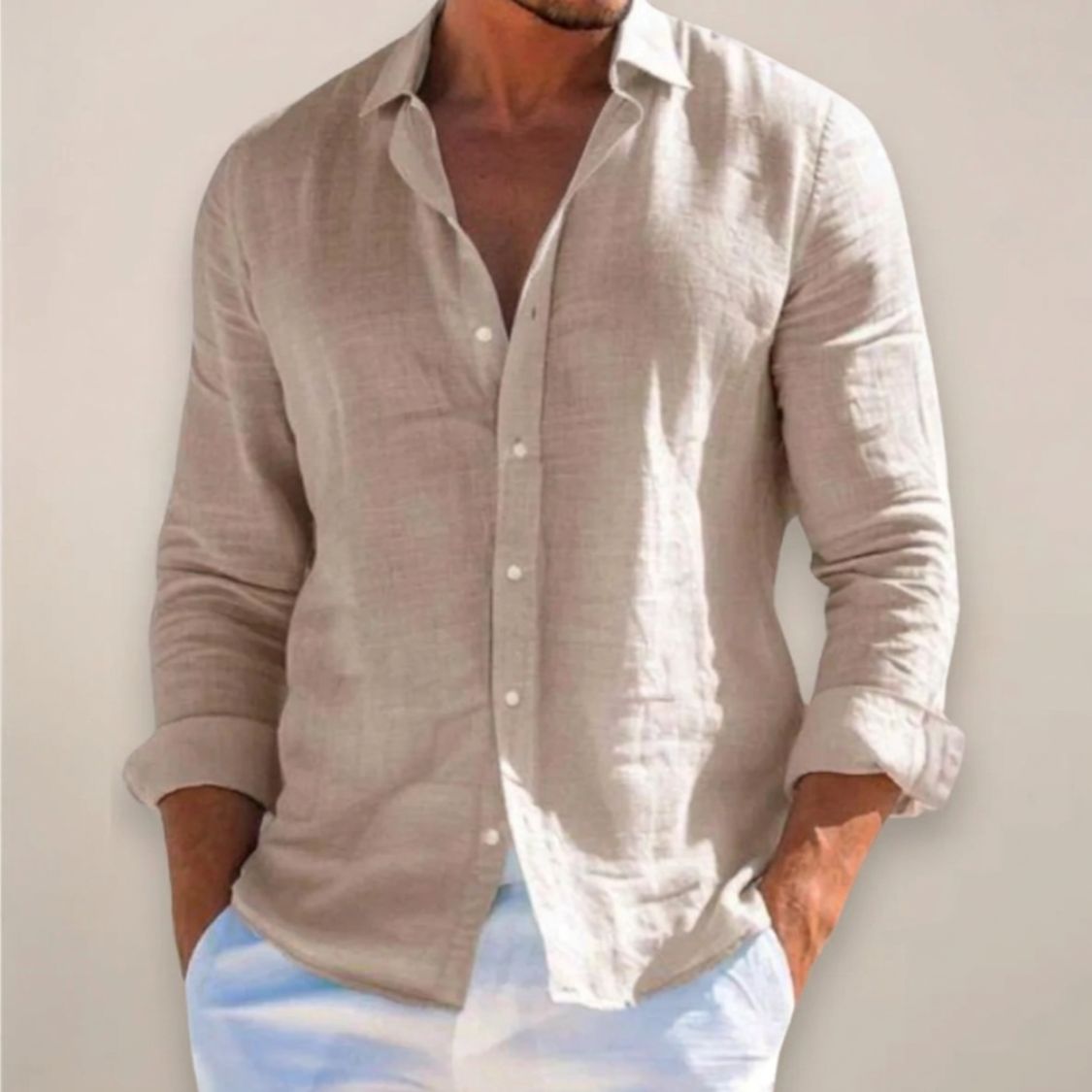 Men's Linen Style Shirt | Long Sleeve Button Cuffs Loose Fit