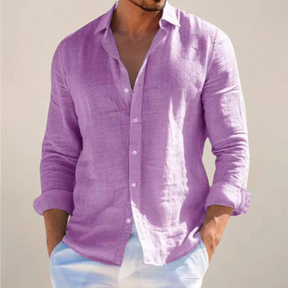 Men's Linen Style Shirt | Long Sleeve Button Cuffs Loose Fit