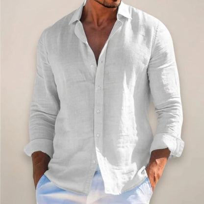 Men's Linen Style Shirt | Long Sleeve Button Cuffs Loose Fit