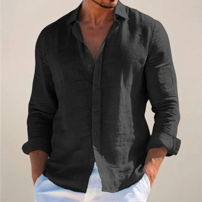 Men's Linen Style Shirt | Long Sleeve Button Cuffs Loose Fit
