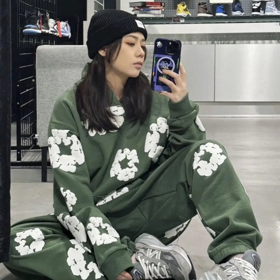 Unisex Floral Print Tracksuit Set
