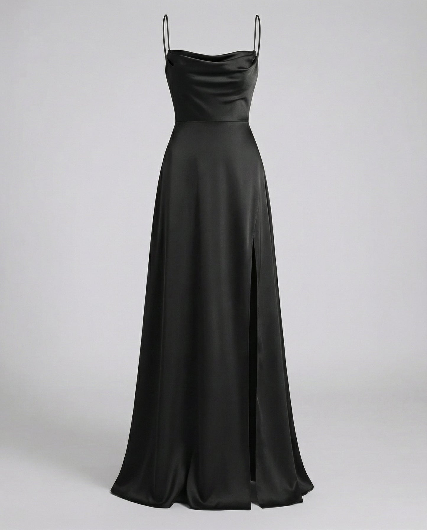 Women's Satin Style Maxi Dress | Cowl Neck Side Slit Evening Dress