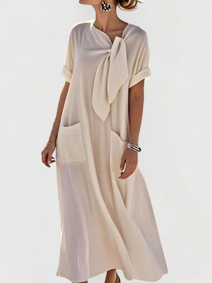 Women's Maxi Summer Dress | Bow Detail & Front Pockets
