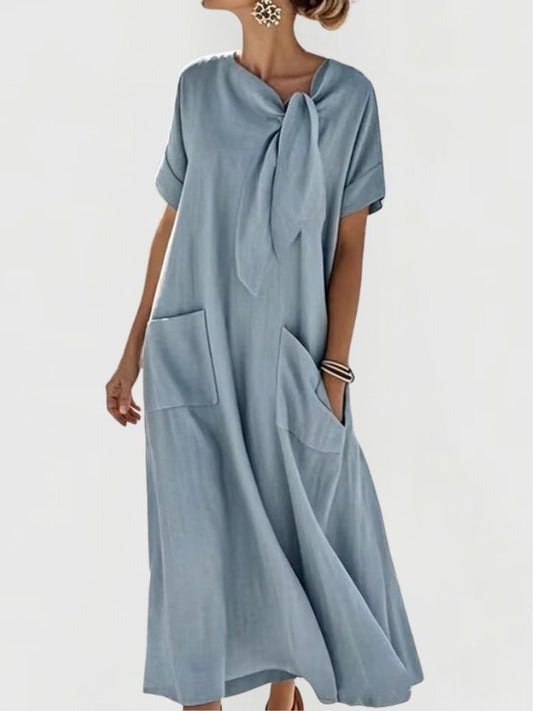 Women's Maxi Summer Dress | Bow Detail & Front Pockets