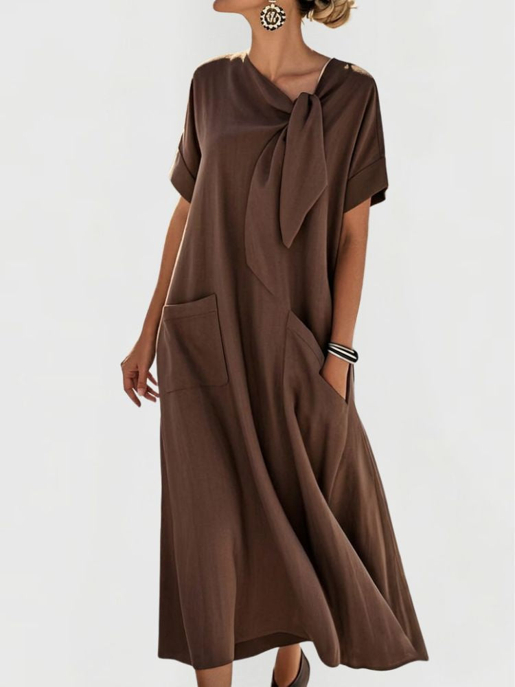 Women's Maxi Summer Dress | Bow Detail & Front Pockets