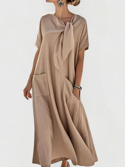 Women's Maxi Summer Dress | Bow Detail & Front Pockets