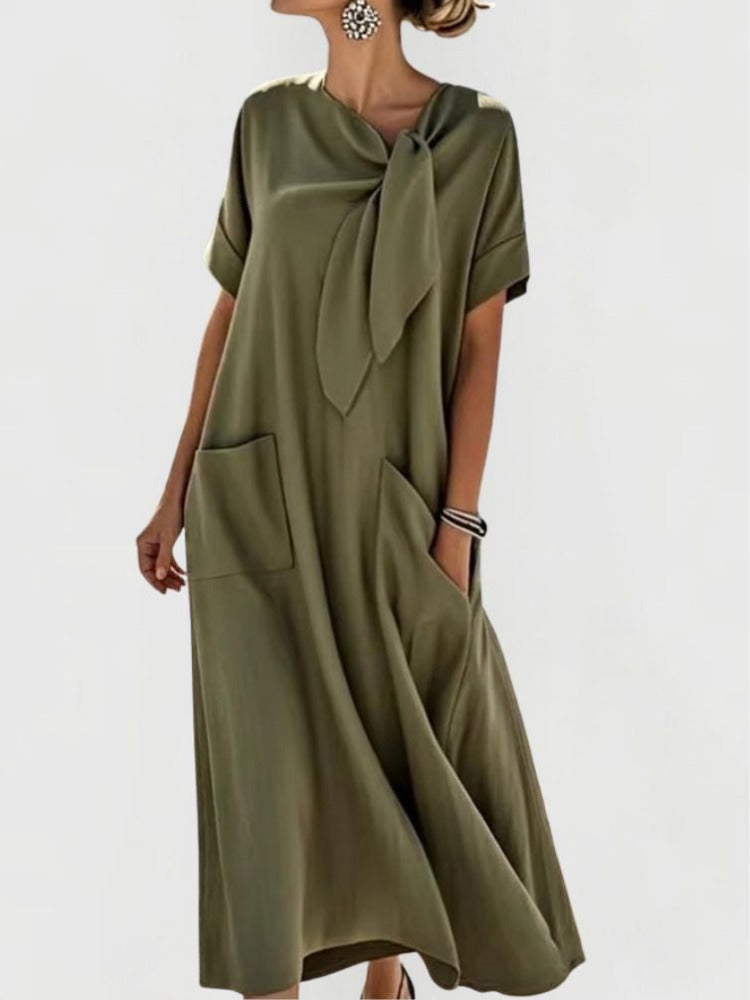 Women's Maxi Summer Dress | Bow Detail & Front Pockets