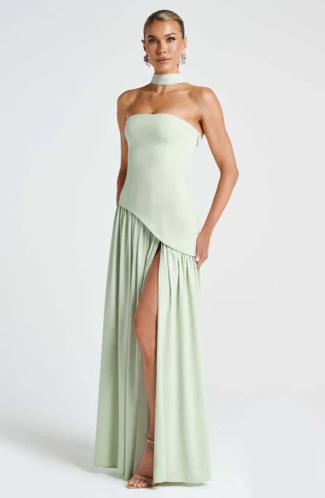 Women's Strapless Maxi Dress | Flowing Chiffon Style with Scarf Detail