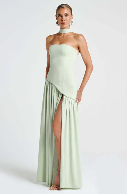 Women's Strapless Maxi Dress | Flowing Chiffon Style with Scarf Detail