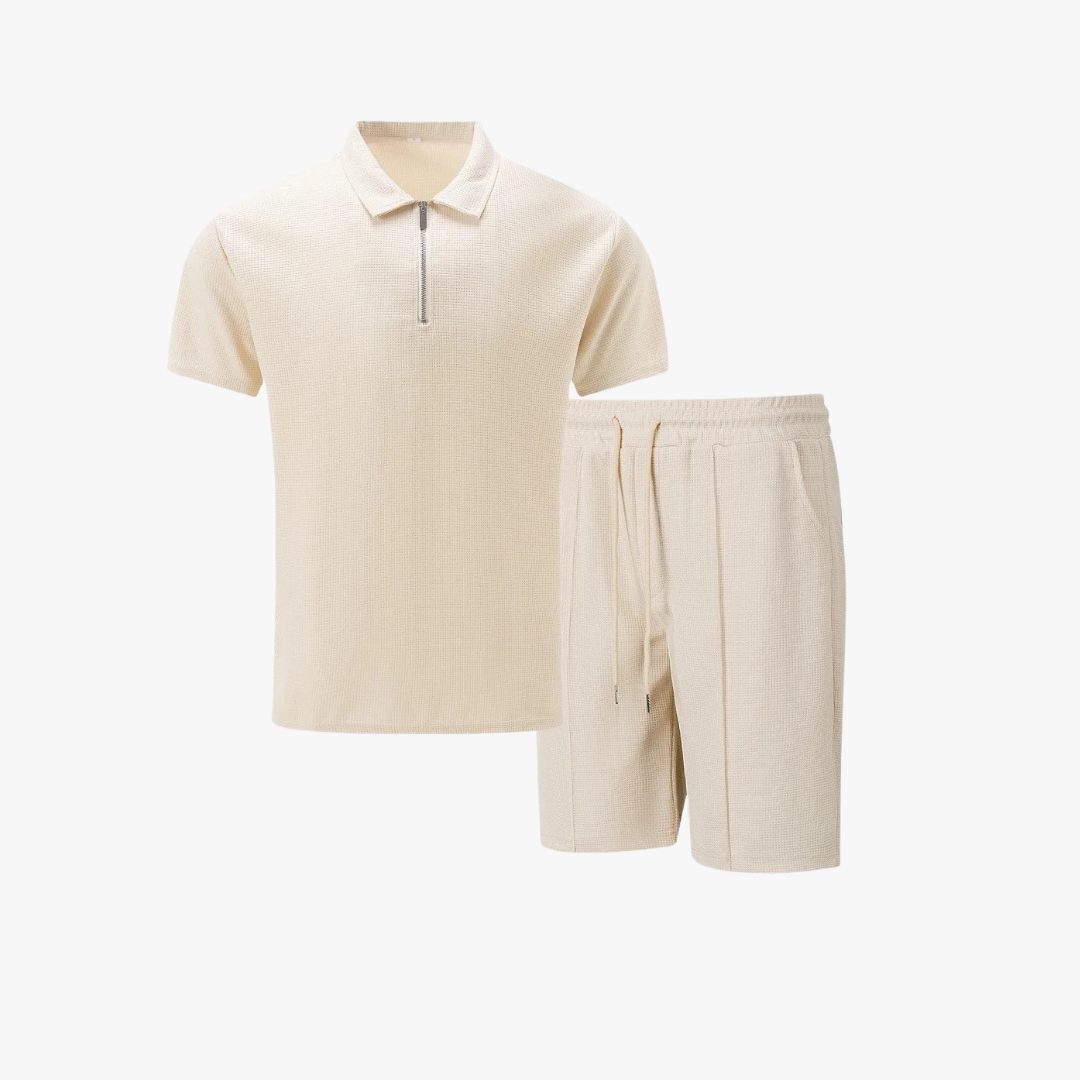Men's Zip Polo Co-Ord Set | Matching Shorts Summer Outfit
