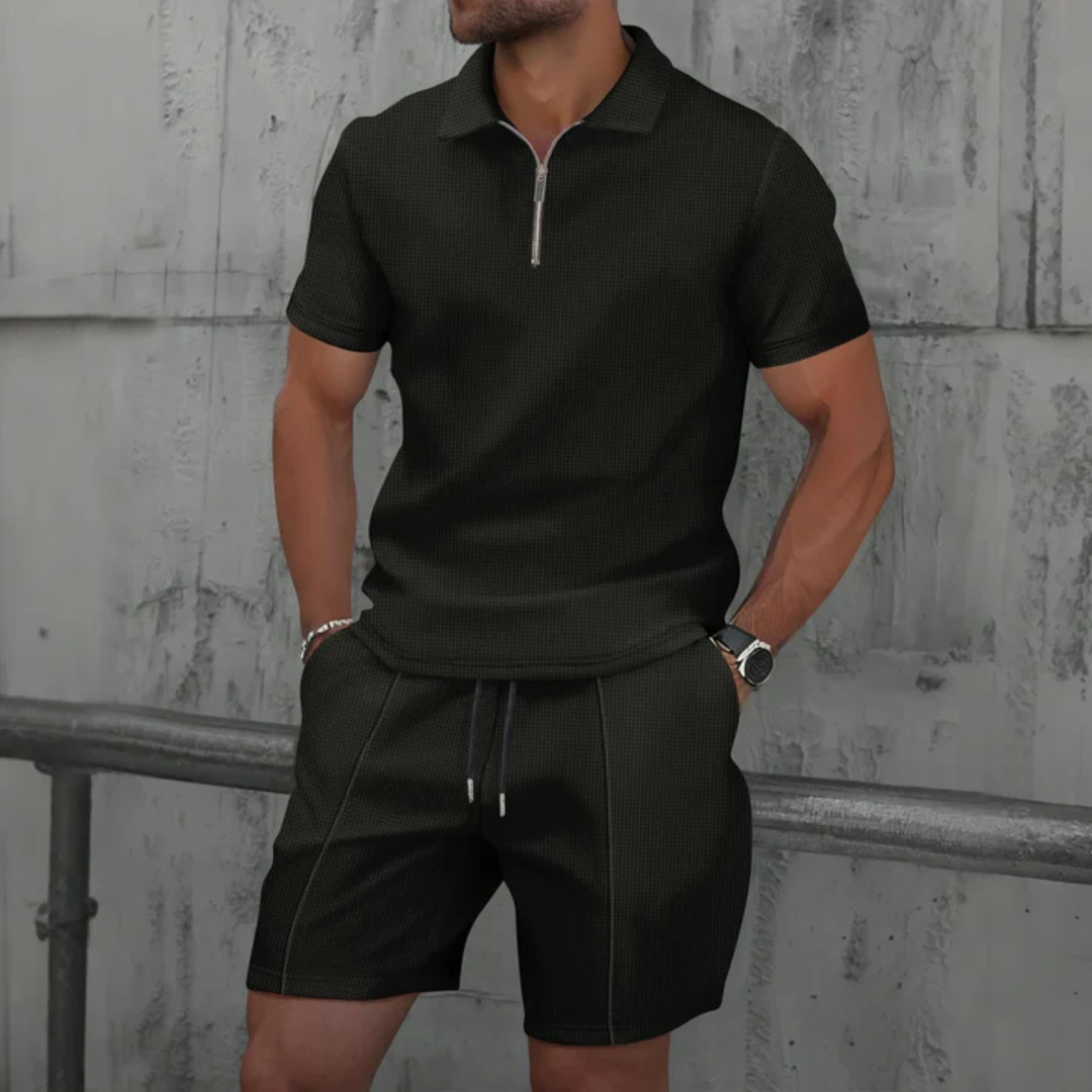 Men's Zip Polo Co-Ord Set | Matching Shorts Summer Outfit
