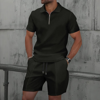 Men's Zip Polo Co-Ord Set | Matching Shorts Summer Outfit