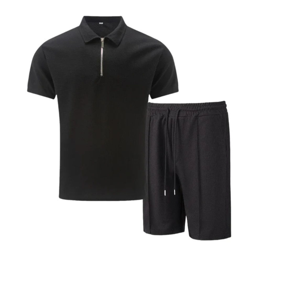 Men's Zip Polo Co-Ord Set | Matching Shorts Summer Outfit