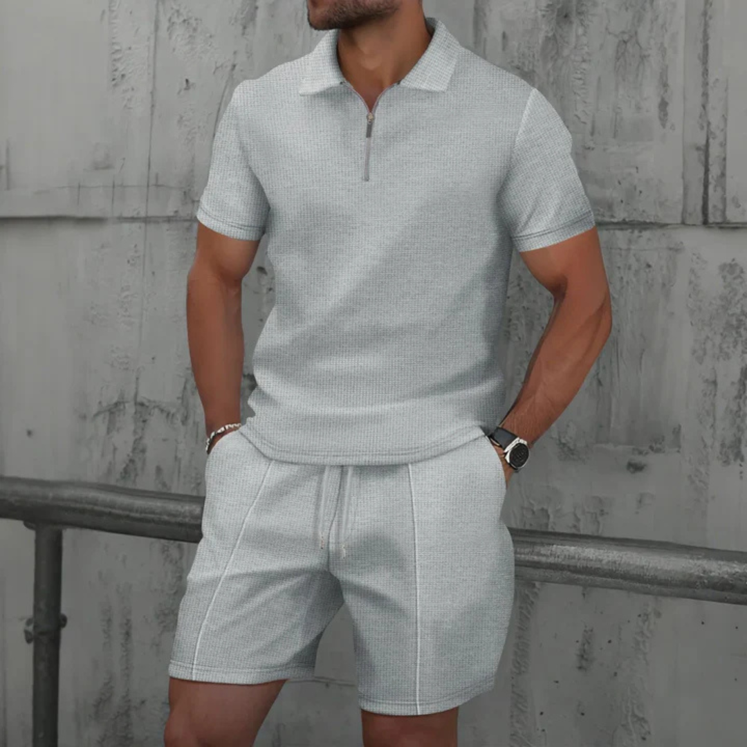 Men's Zip Polo Co-Ord Set | Matching Shorts Summer Outfit