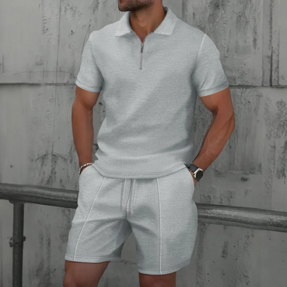 Men's Zip Polo Co-Ord Set | Matching Shorts Summer Outfit