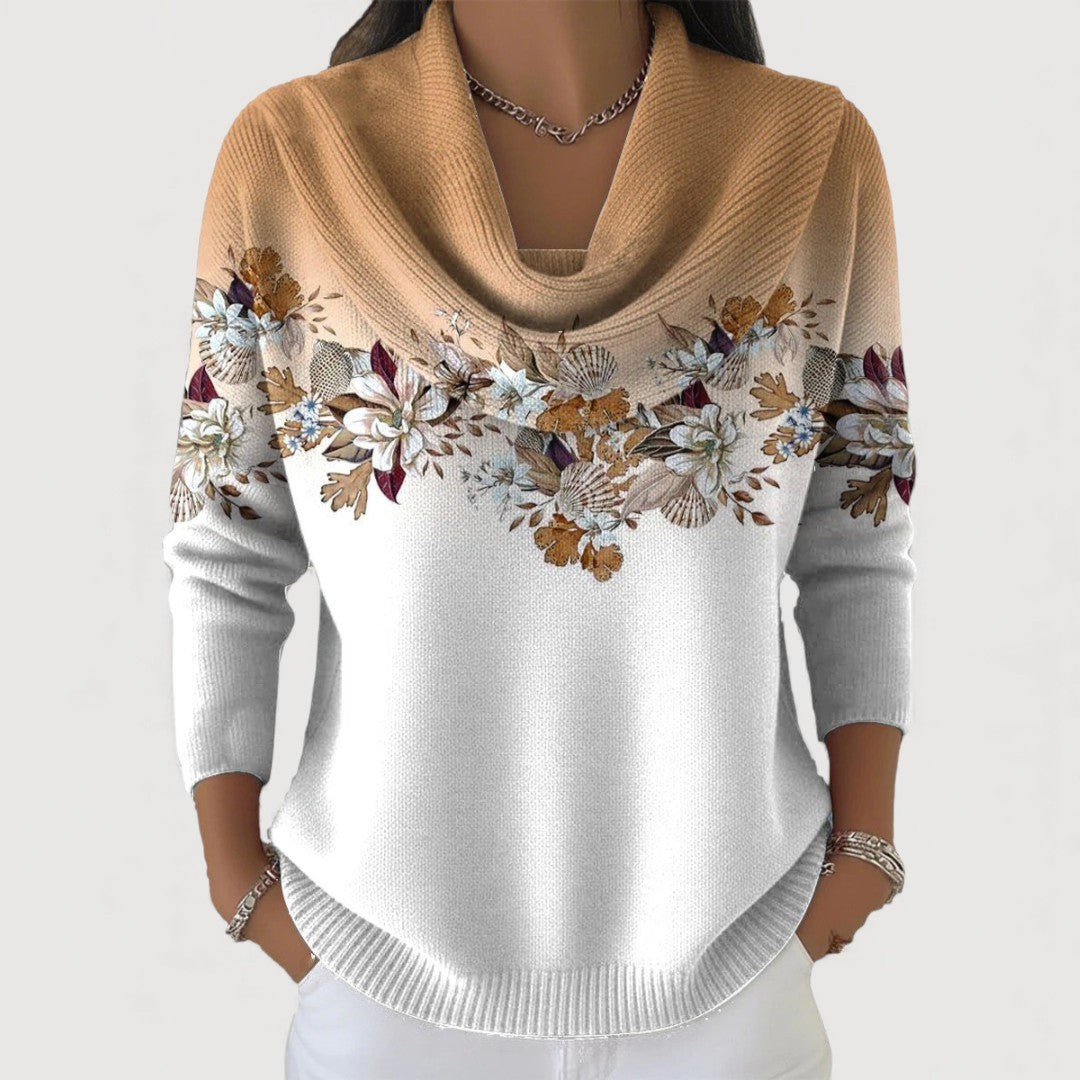 Women's Soft-Neckline Sweater | Floral Detail Knit