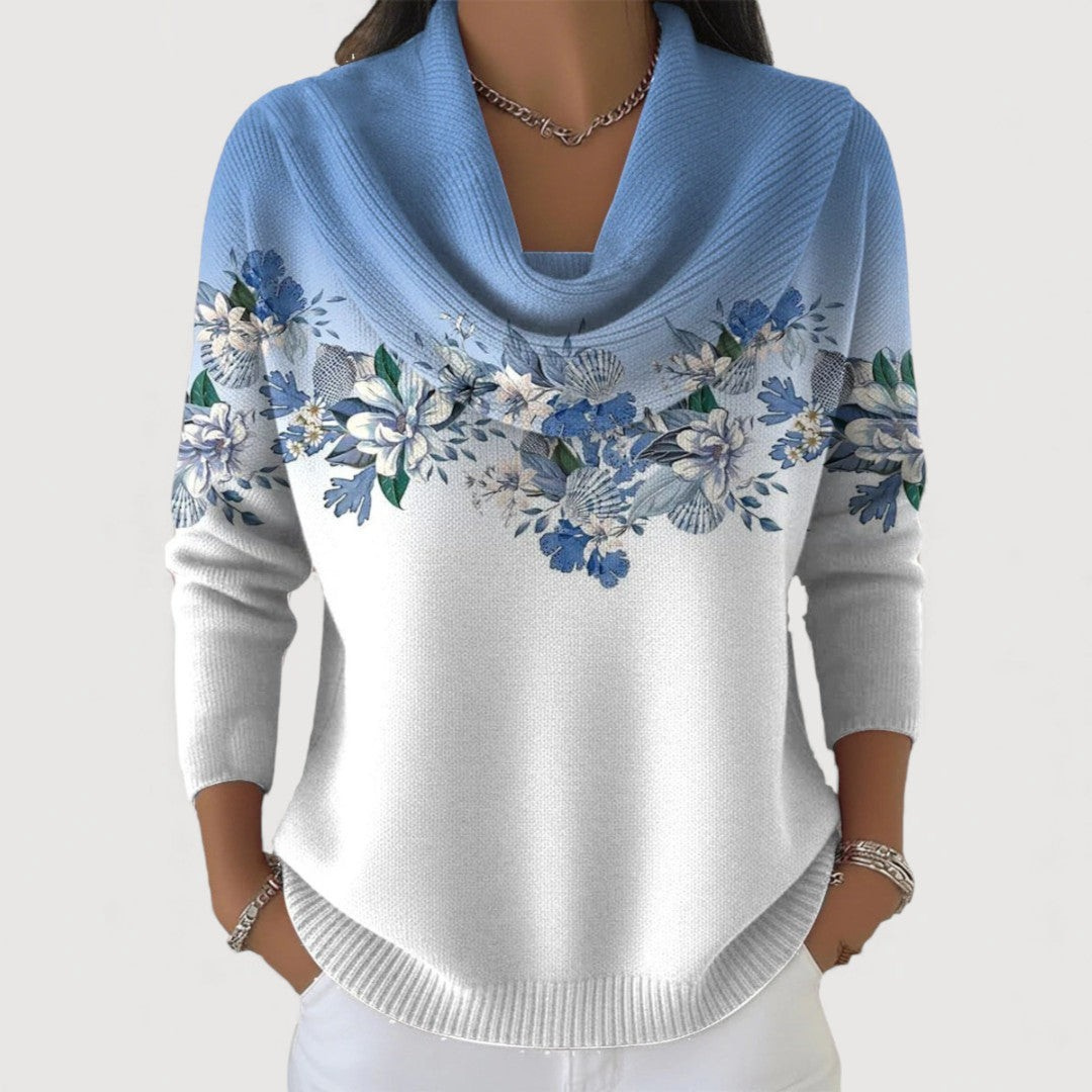 Women's Soft-Neckline Sweater | Floral Detail Knit