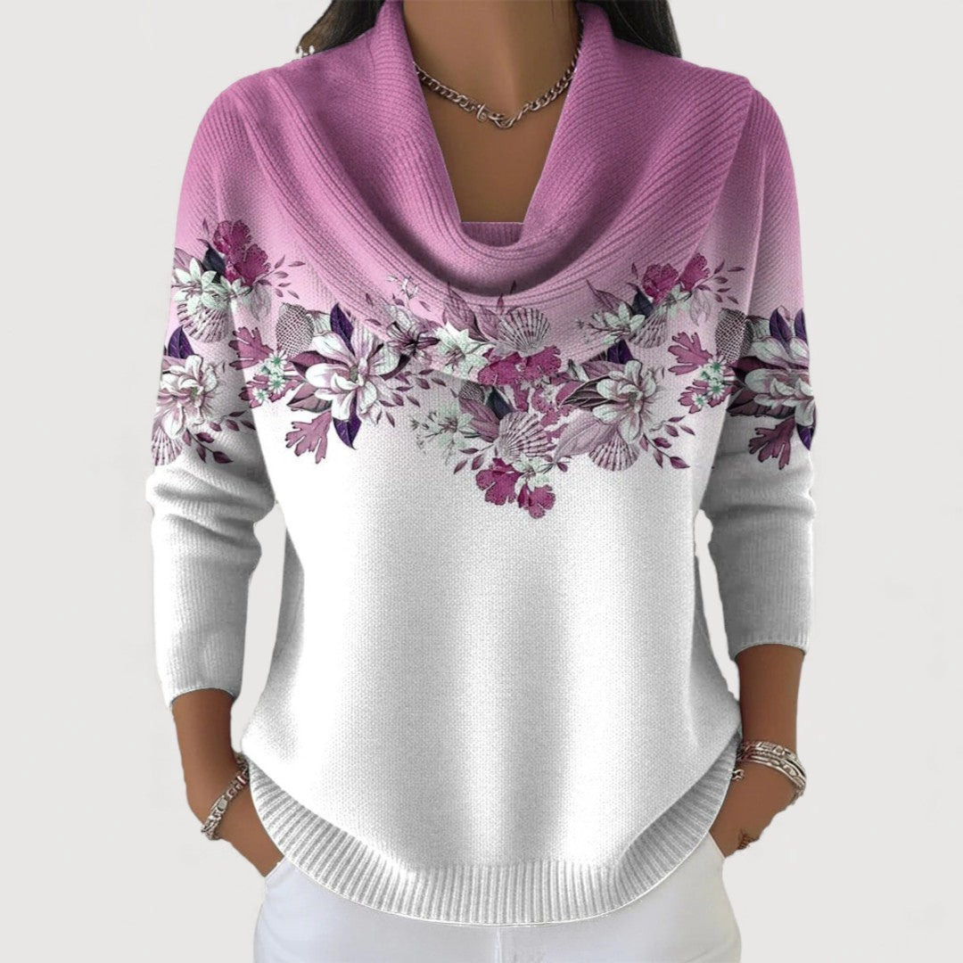 Women's Soft-Neckline Sweater | Floral Detail Knit
