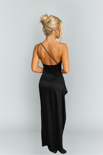 Women's Satin Style One-Shoulder Maxi Dress | Elegant Evening Slit
