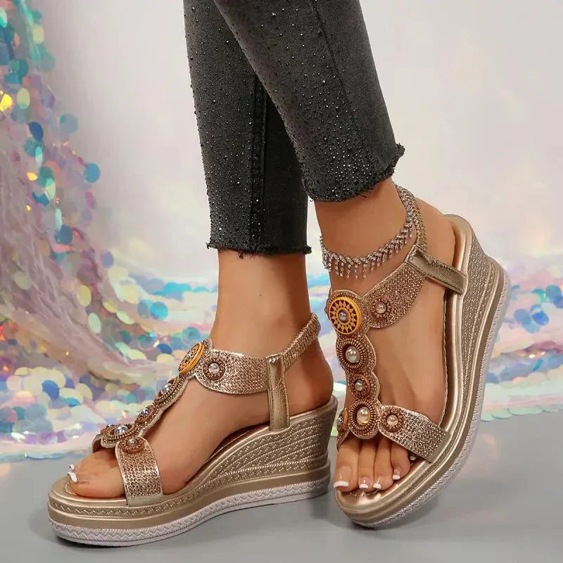 Women's Gem Embellished Wedge Sandals | Summer Shoes