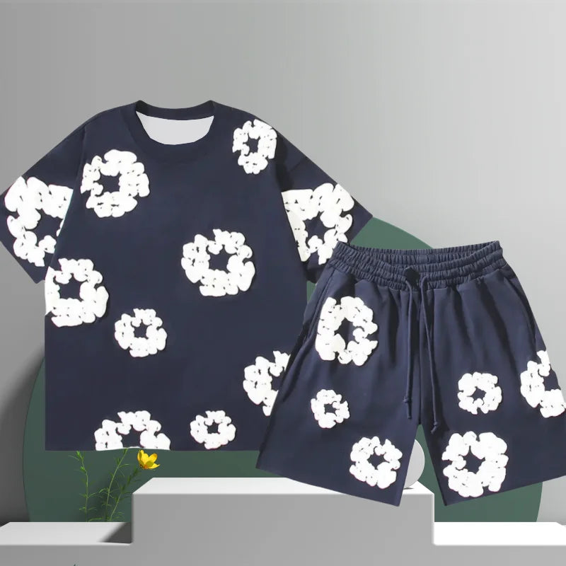 Men's Cotton Flower 3D Printed Shorts Set