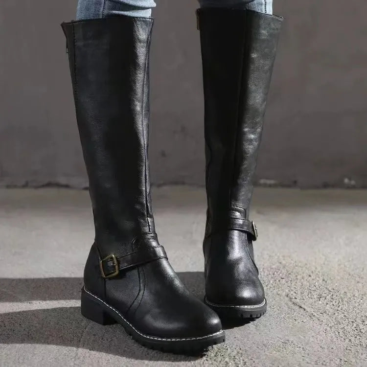 Women's Faux Leather Boots | Elegant Buckle Detail Style