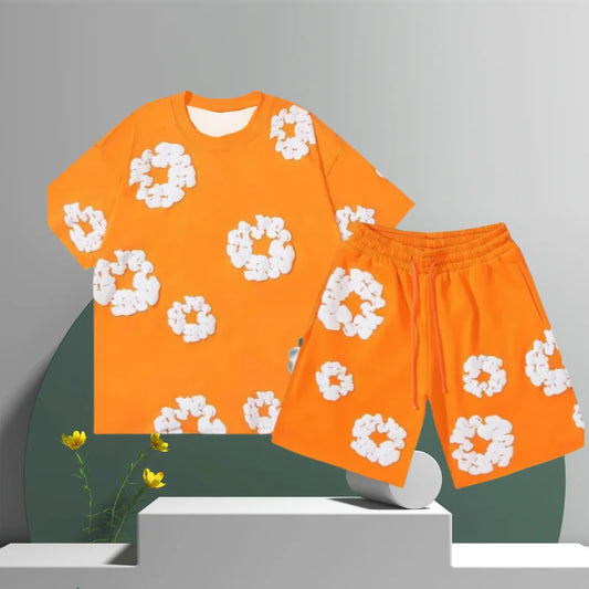 Men's Cotton Flower 3D Printed Shorts Set