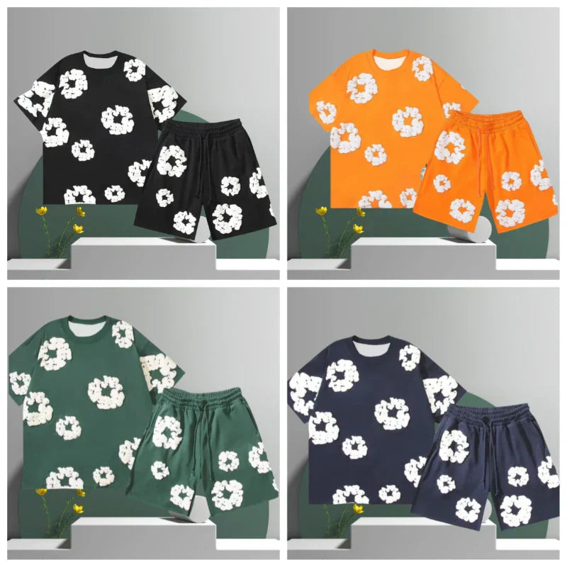 Men's Cotton Flower 3D Printed Shorts Set