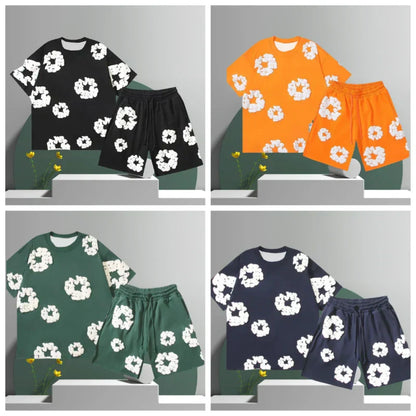Men's Cotton Flower 3D Printed Shorts Set