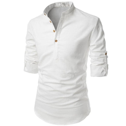 Men's Linen Style Long Sleeve Shirt | Band Collar Summer Style