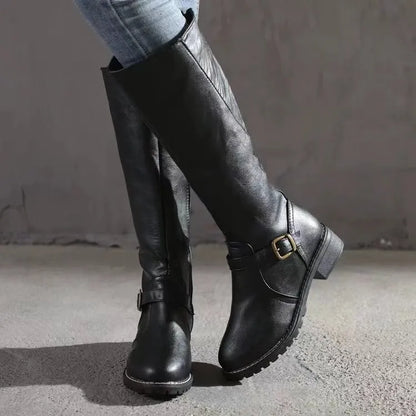 Women's Faux Leather Boots | Elegant Buckle Detail Style