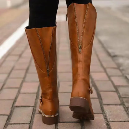 Women's Faux Leather Boots | Elegant Buckle Detail Style