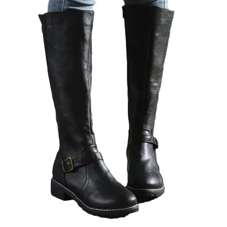 Women's Faux Leather Boots | Elegant Buckle Detail Style