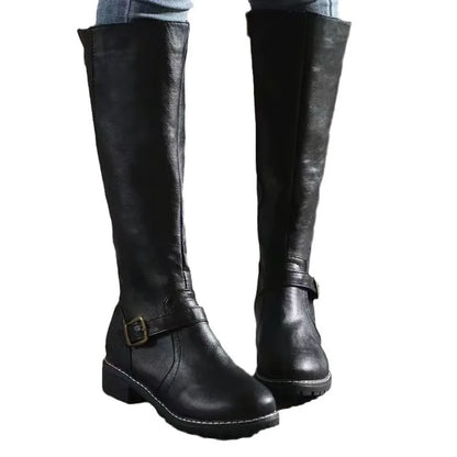 Women's Faux Leather Boots | Elegant Buckle Detail Style