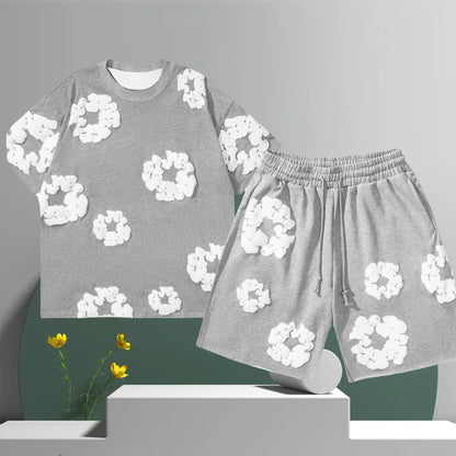 Men's Cotton Flower 3D Printed Shorts Set
