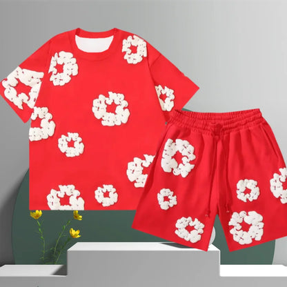 Men's Cotton Flower 3D Printed Shorts Set