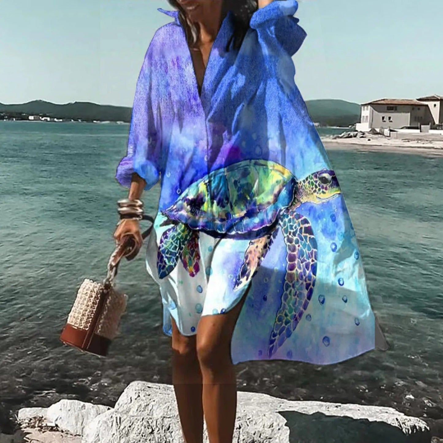 Women's Casual Shirt Dress with Print