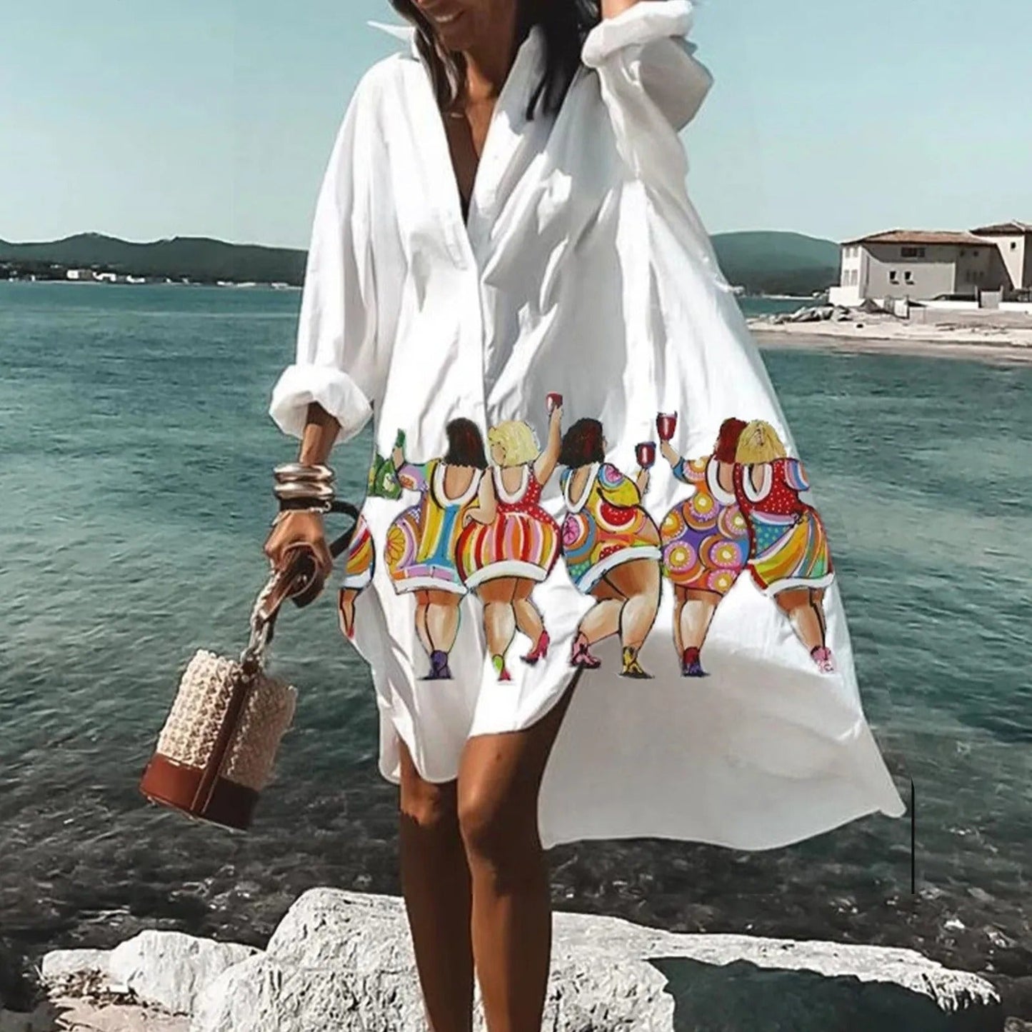 Women's Casual Shirt Dress with Print
