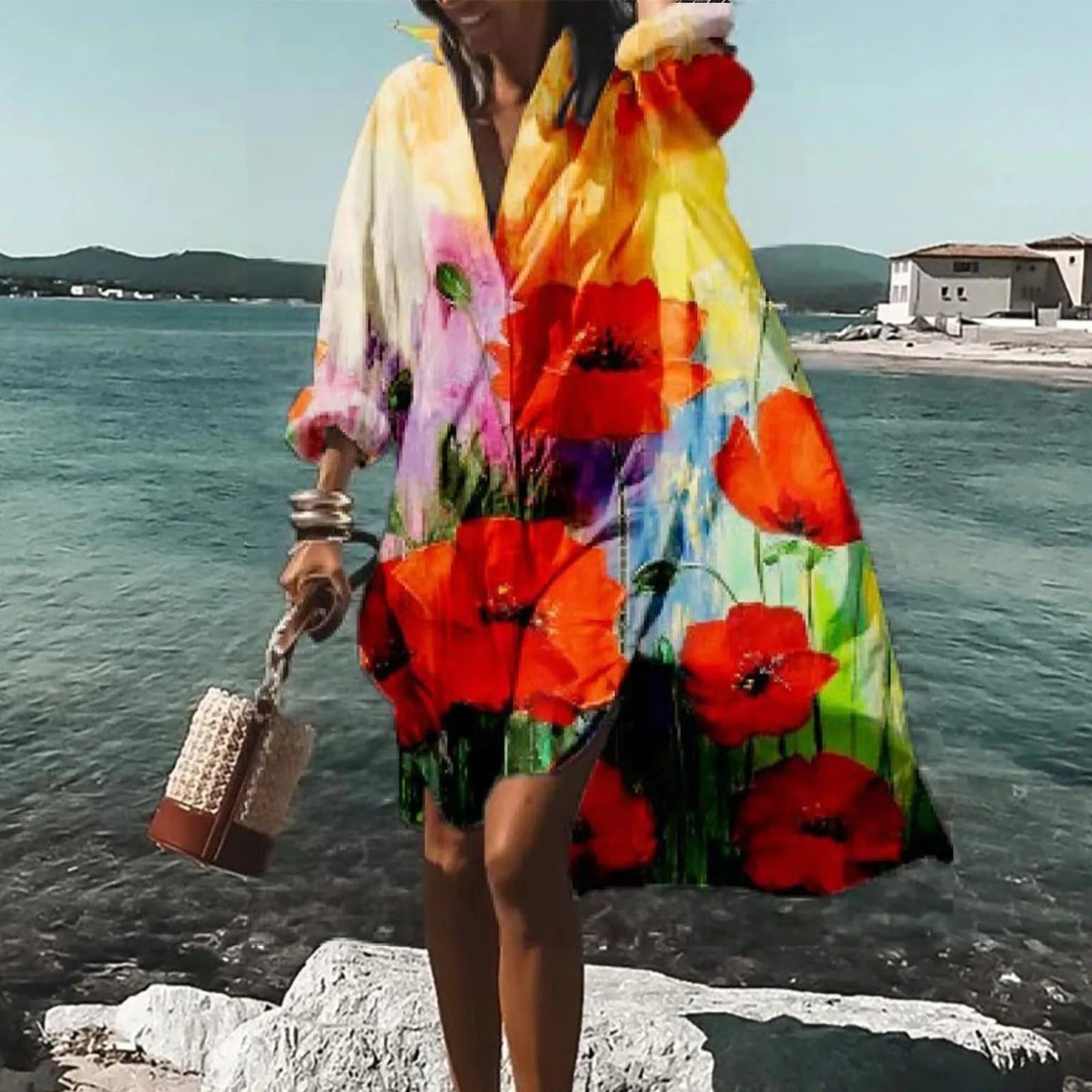 Women's Casual Shirt Dress with Print