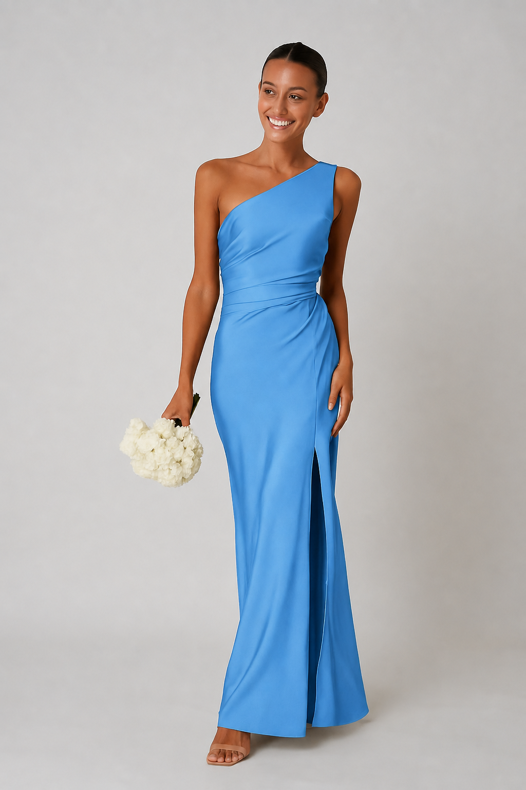 Women's One-Shoulder Maxi Dress | Satin Look Formal High Slit