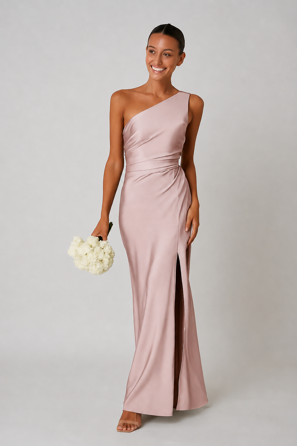 Women's One-Shoulder Maxi Dress | Satin Look Formal High Slit