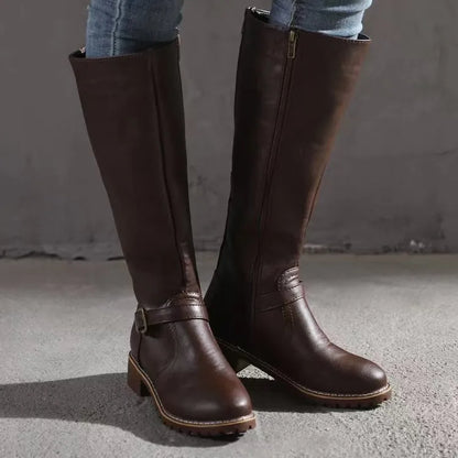 Women's Faux Leather Boots | Elegant Buckle Detail Style